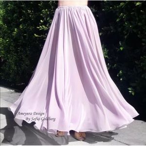 Ameynra Belly Dance Skirt Maxi full-circle Light Lilac Chiffon Size M rare color